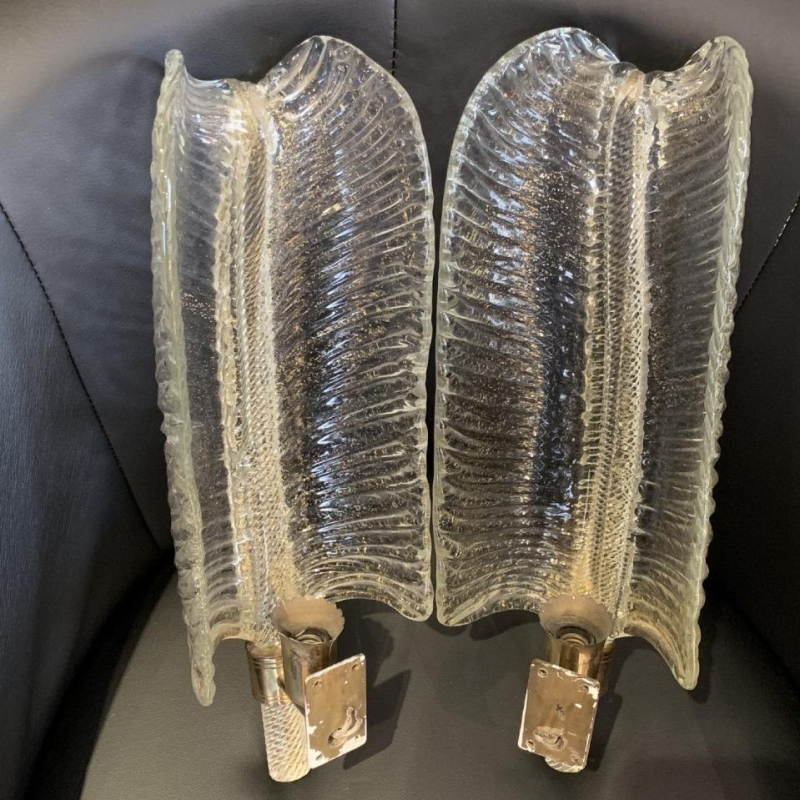 Toegeschreven aan André ARBUS: paar veren wandlampen van VERONESE (Parijs - Murano)