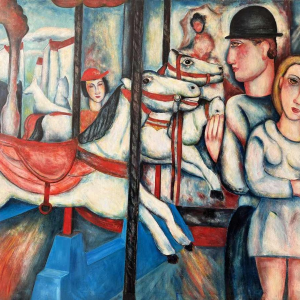 Marcel HOCQ (1933-2021): « De galopperende carrousel» schilderij