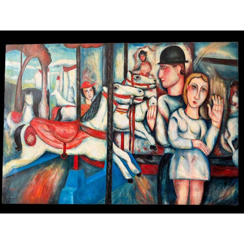 Marcel HOCQ (1933-2021): « De galopperende carrousel» schilderij