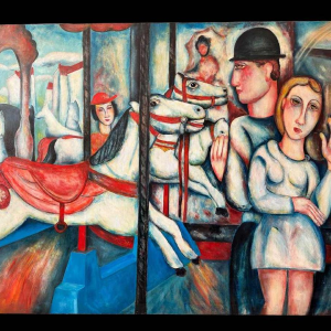 Marcel HOCQ (1933-2021): "The galloping carrousel » painting