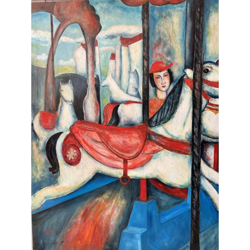 Marcel HOCQ (1933-2021): "Le carrousel galopant » peinture