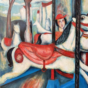 Marcel HOCQ (1933-2021): "The galloping carrousel » painting