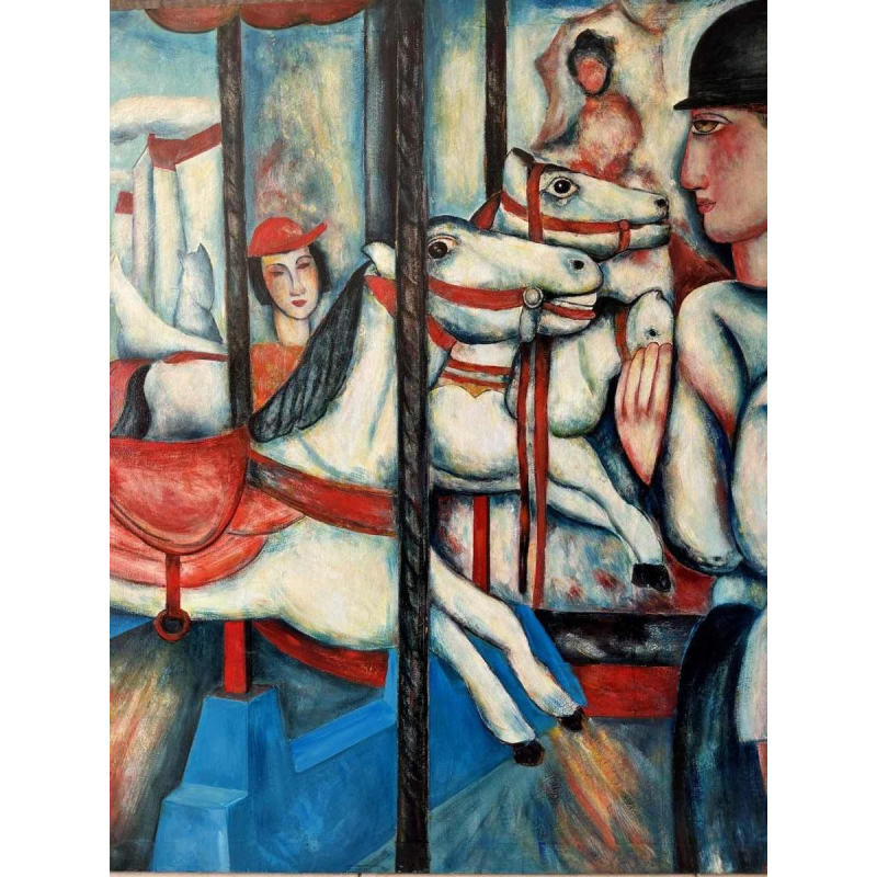 Marcel HOCQ (1933-2021): "Le carrousel galopant » peinture
