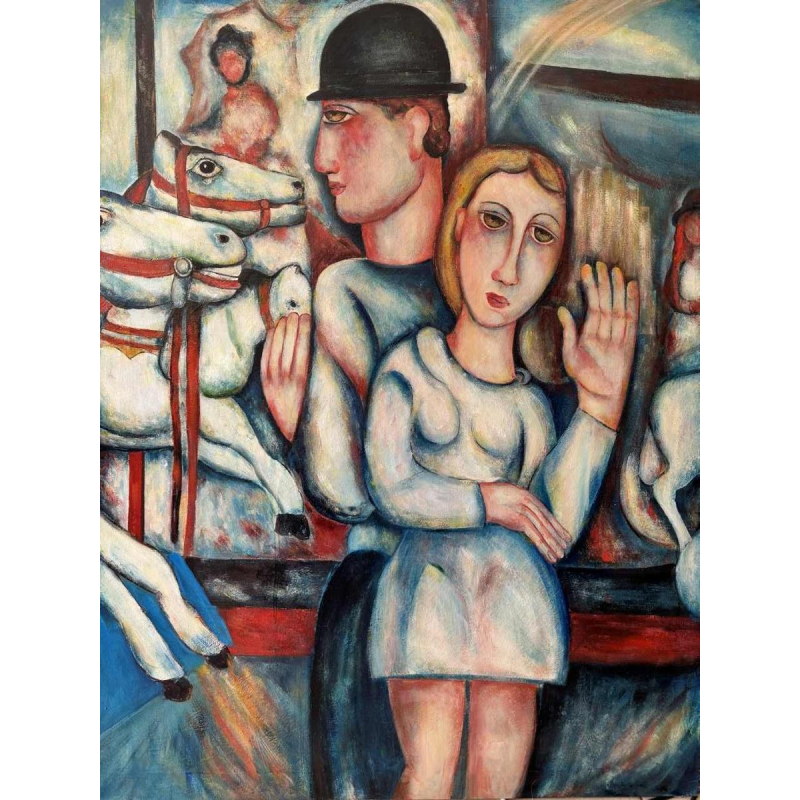 Marcel HOCQ (1933-2021): "Le carrousel galopant » peinture