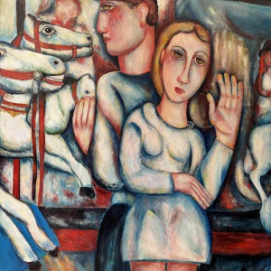 Marcel HOCQ (1933-2021): « De galopperende carrousel» schilderij