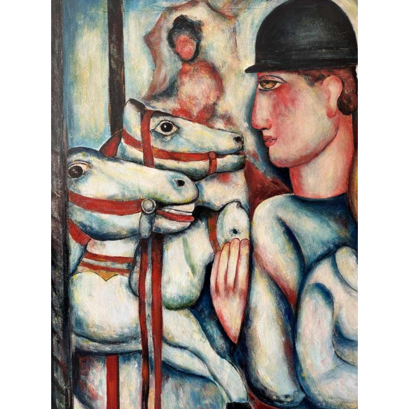 Marcel HOCQ (1933-2021): "The galloping carrousel » painting