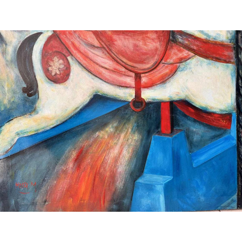 Marcel HOCQ (1933-2021): "The galloping carrousel » painting