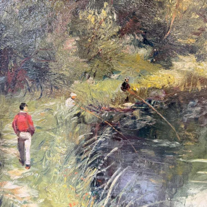 Paule BISMAN “Pêcheurs dans un coin d'Ardenne“ oil on canvas