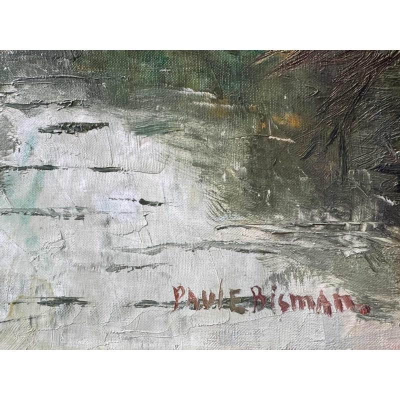 Paule BISMAN « Pêcheurs dans un coin d’Ardenne » peinture huile sur toile
