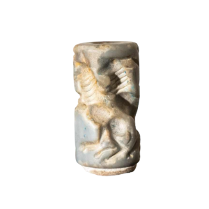Blue-grey aragonite cylinder seal, Euphrates valley, Third Dynasty, Mesopotamia ca 2600-2334