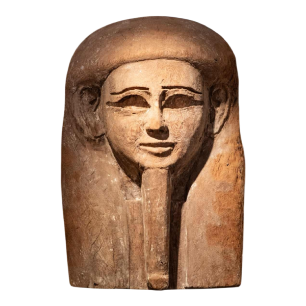 Bovenkant van een antropomorfe sarcofaag gesneden met een gezicht, Egypte, Saite-periode, 664 - 525 v.Chr.