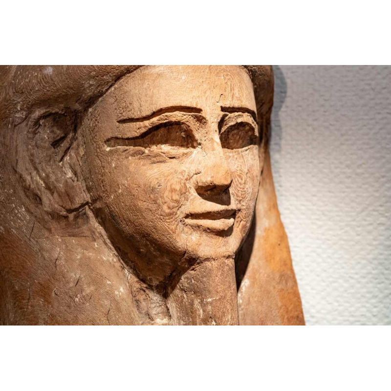 Top of an anthropomorphic sarcophagus carved with a face, Egypt, Saite period, 664 - 525 BC