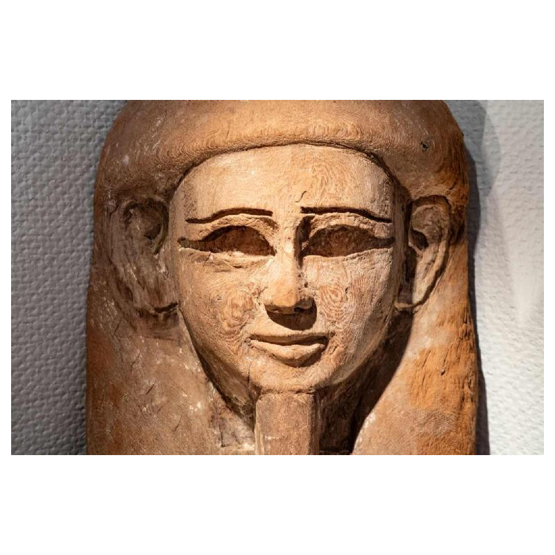 Top of an anthropomorphic sarcophagus carved with a face, Egypt, Saite period, 664 - 525 BC