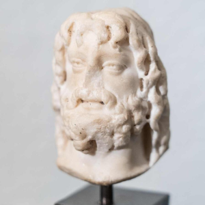 Marble head of Zeus-Serapis, sculpture from the Roman period, 2nd to 3rd century A. D