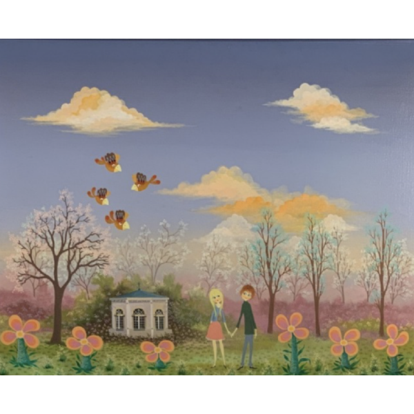 LAGARDE Jean-Pierre peintre "naïf" huile sur toile intitulée "Eveil printanier"