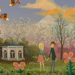 LAGARDE Jean-Pierre peintre "naïf" huile sur toile intitulée "Eveil printanier"