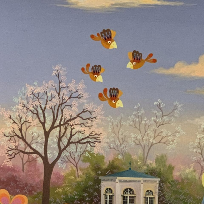 LAGARDE Jean-Pierre peintre "naïf" huile sur toile intitulée "Eveil printanier"