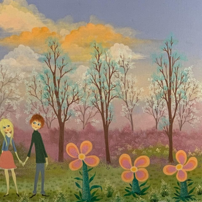 LAGARDE Jean-Pierre peintre "naïf" huile sur toile intitulée "Eveil printanier"