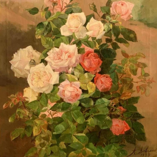 Alexandre DEBRUS "bouquet de roses avec gouttes d'eau - de rosée" huile/toile