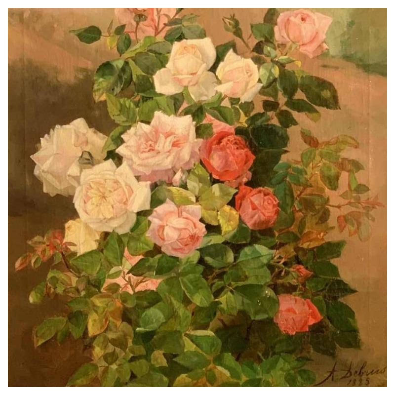 Alexandre Debrus "boeket rozen met waterdruppels" olie op doek 61x49 cm