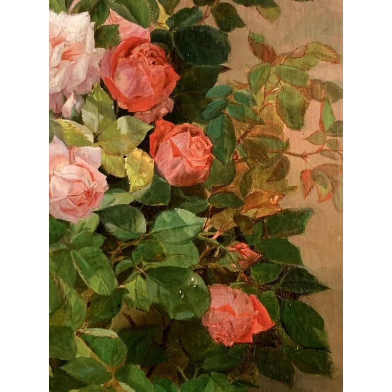 Alexandre Debrus "bunch of roses with drops of water" oil on canvas 61x49 cm