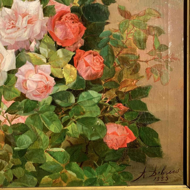 Alexandre Debrus "boeket rozen met waterdruppels" olie op doek 61x49 cm