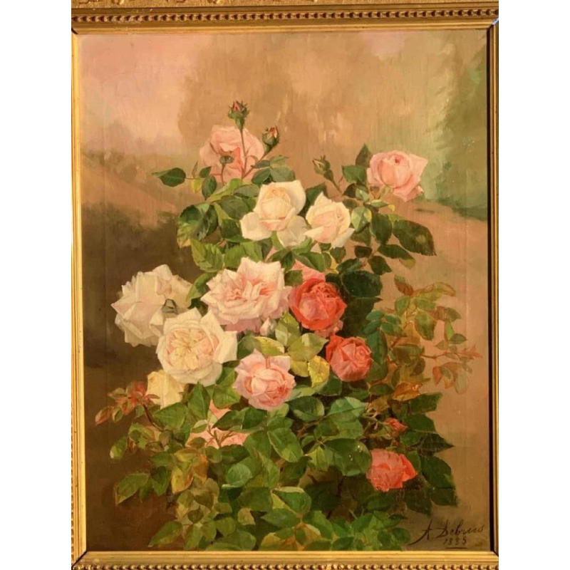 Alexandre Debrus "bunch of roses with drops of water" oil on canvas 61x49 cm
