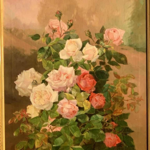 Alexandre Debrus "bunch of roses with drops of water" oil on canvas 61x49 cm