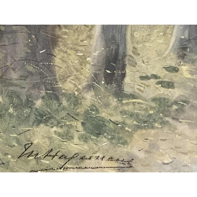 Maurice Hagemans aquarelle « le troupeau de moutons et son berger »