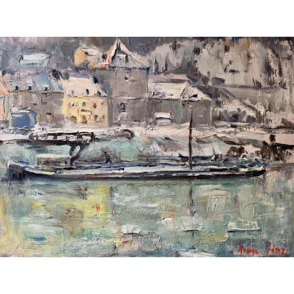 Renée PRINZ “The Meuse at Lives-sur-Meuse in winter” oil painting on canvas