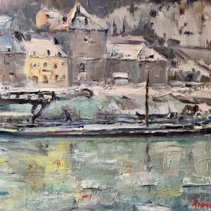 Renée PRINZ “The Meuse at Lives-sur-Meuse in winter” oil painting on canvas