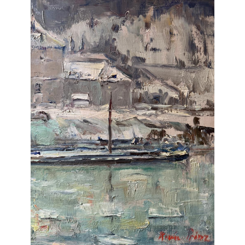 Renée PRINZ “De Maas bij Lives-sur-Meuse in de winter” olieverfschilderij op doek