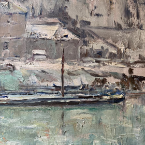 Renée PRINZ “De Maas bij Lives-sur-Meuse in de winter” olieverfschilderij op doek