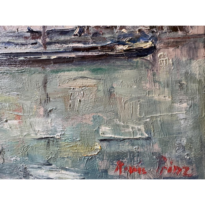 Renée PRINZ «La Meuse à Lives-sur-Meuse en hiver» huile peinture sur toile