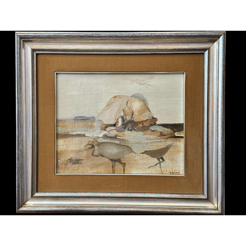 André SPRUMONT - Abstract landscape with waders - oil painting on mounted canvas