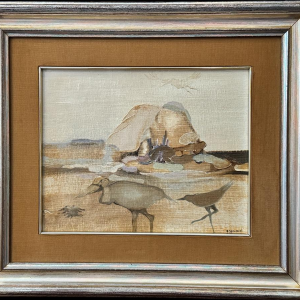 André SPRUMONT - Abstract landscape with waders - oil painting on mounted canvas