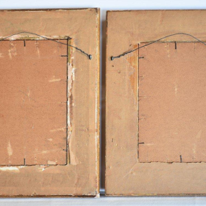 Paire de tableaux - scènes animées de marchés aux fleurs, XXe s