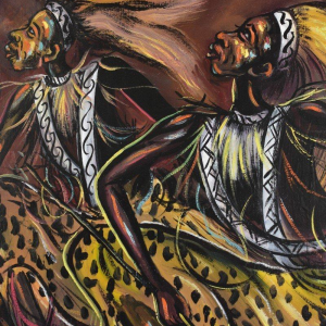 KITENGE Joseph, traditional dance scene, oil on canvas, Congo 20th century
