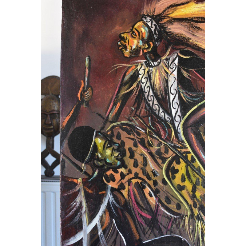 KITENGE Joseph, traditional dance scene, oil on canvas, Congo 20th century