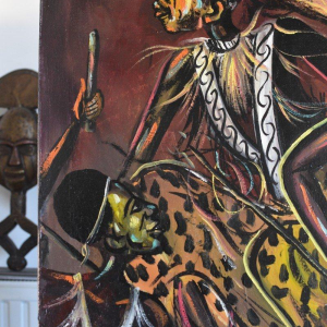 KITENGE Joseph, traditional dance scene, oil on canvas, Congo 20th century