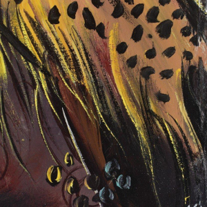 KITENGE Joseph, scène de danse traditionnelle, huile sur toile, Congo XXe s