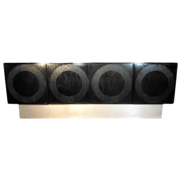 De Coene Frères, Enfilade Brutaliste Op'Art Vintage, chêne noir aluminium 1970