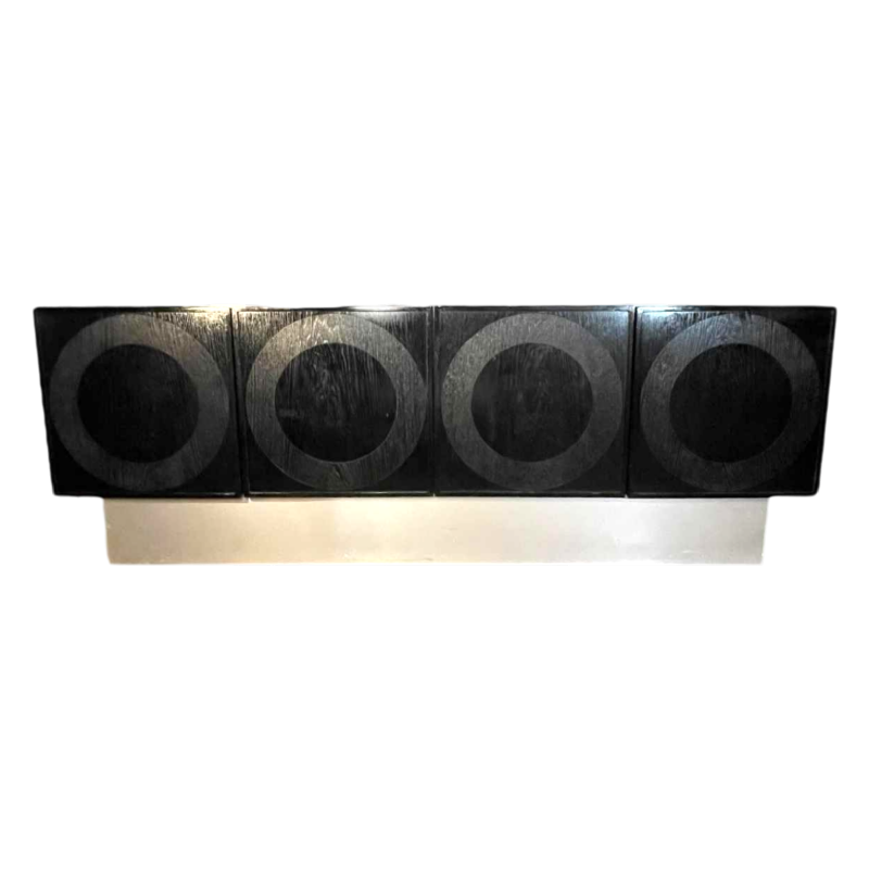De Coene Frères, Vintage Op'Art Brutalist dressoir, zwart eiken aluminium 1970
