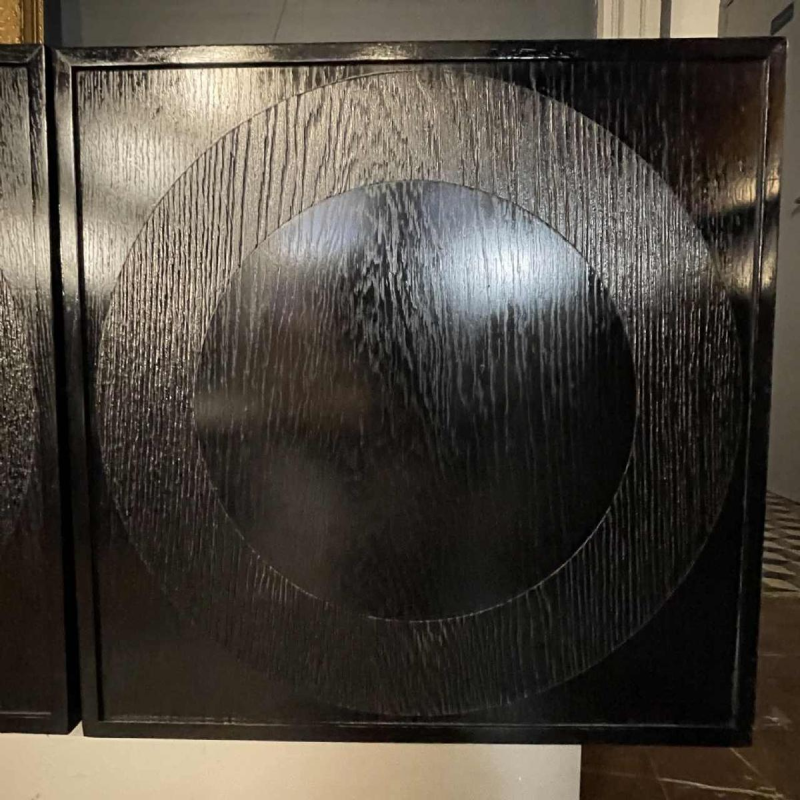 De Coene Frères, Vintage Op'Art Brutalist dressoir, zwart eiken aluminium 1970