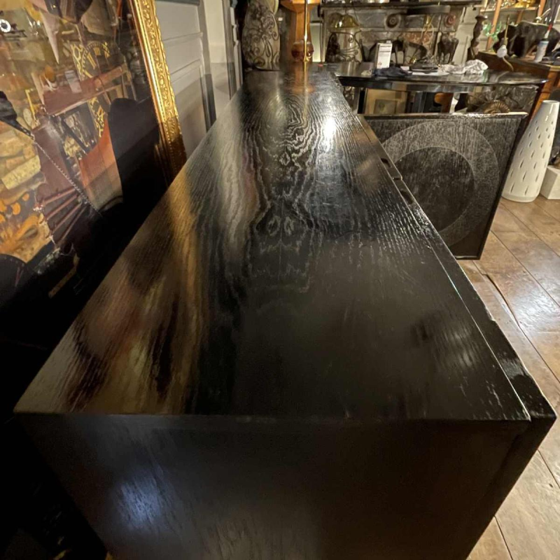 De Coene Frères, Vintage Op'Art Brutalist Sideboard, Black Oak Aluminum 1970