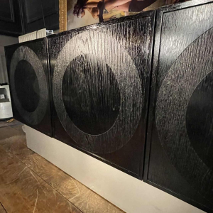 De Coene Frères, Vintage Op'Art Brutalist Sideboard, Black Oak Aluminum 1970