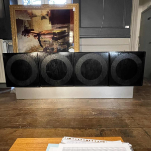 De Coene Frères, Vintage Op'Art Brutalist Sideboard, Black Oak Aluminum 1970