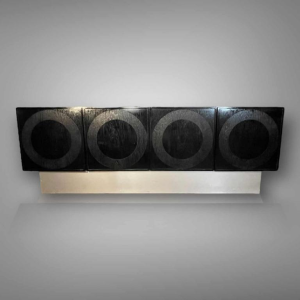 De Coene Frères, Vintage Op'Art Brutalist dressoir, zwart eiken aluminium 1970