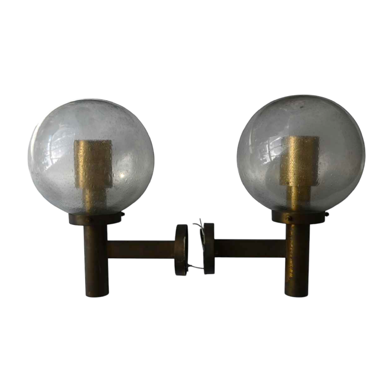 Glashütte Limburg, paar wandlampen, glazen bollen, ca 1970