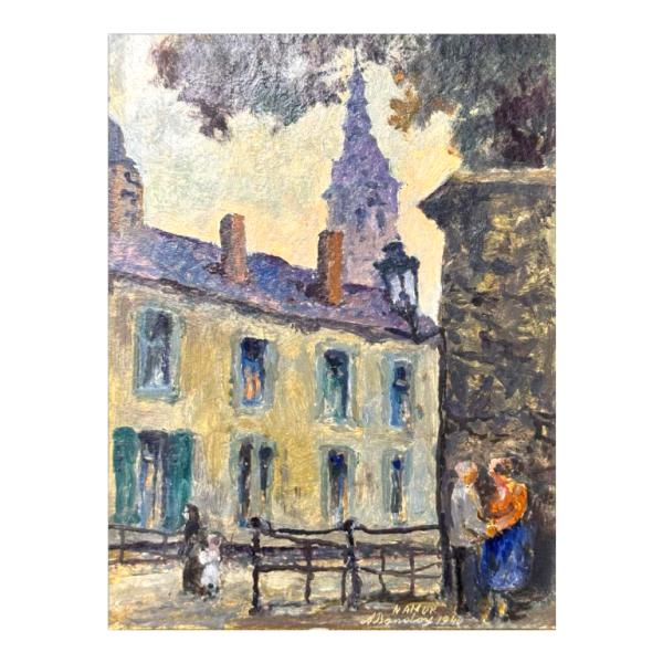 Albert DANDOY 'Couple damoureux près de lArsenal à Namur' peinture huile sur carton